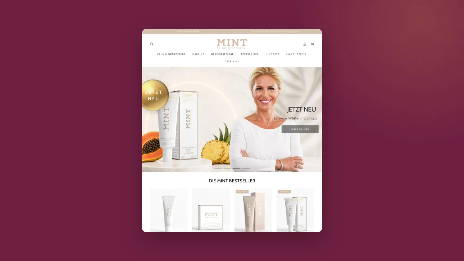 Mockup des MINT-Cosmetics-Shops