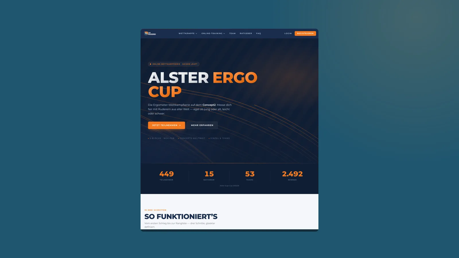 Mockup der Wettkampfplattform der Ruderei